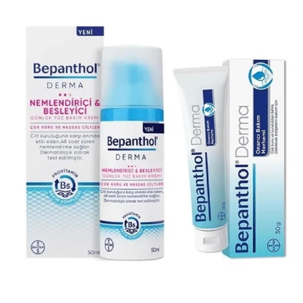 Bepanthol Derma Nemlendirici Besleyici Günlük Yüz Bakım Kremi Çok Kuru ve Hassas Ciltler 50 ml + Bepanthol Derma Cilt Bakım Kremi 30 gr ürün görseli