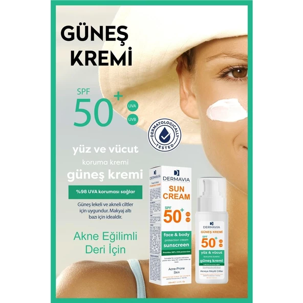 Dermavia Güneş Kremi Akneye Meyilli Ciltler SPF50+ 100 ml