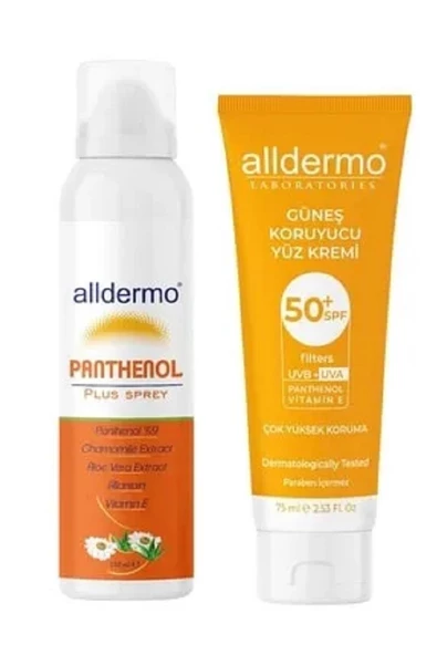 Alldermo SPF50 Güneş Koruyucu Krem 75 ml & Panthenol Plus Sprey 150 ml ürün görseli