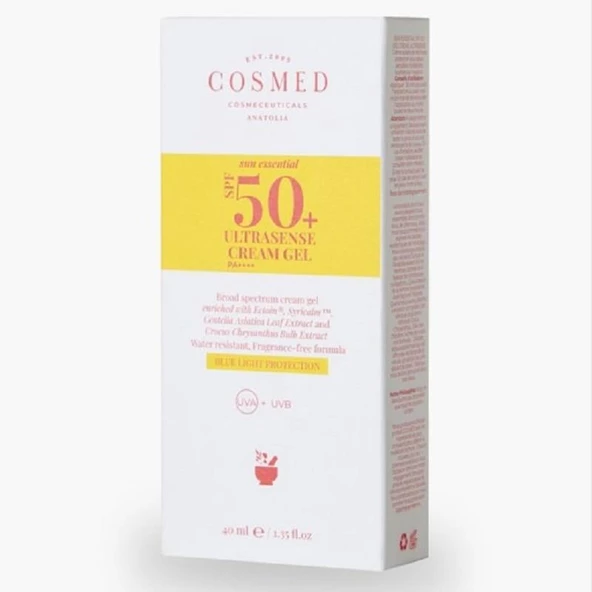 Cosmed Sun Essential Ultrasense Cream Gel Hassas ve Kızarıklığa Eğilimli Ciltler İçin Yatıştırıcı Sakinleştirici Yüz Güneş Kremi - Yeni Nesil Filtreler 40 ml