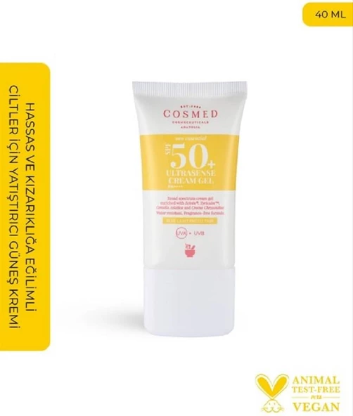 Cosmed Sun Essential Ultrasense Cream Gel Hassas ve Kızarıklığa Eğilimli Ciltler İçin Yatıştırıcı Sakinleştirici Yüz Güneş Kremi - Yeni Nesil Filtreler 40 ml - 2