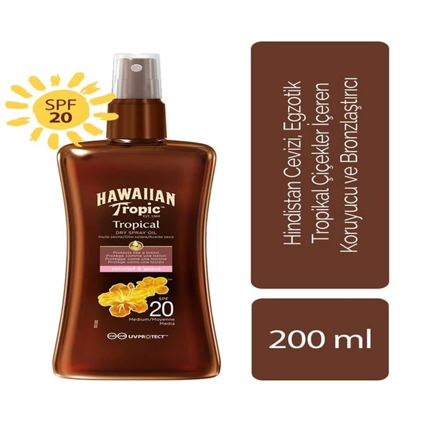 Hawaiian Tropic Protective Dry Spray Oil Bronzlaştırıcı Yağ SPF20 200 ml ürün görseli