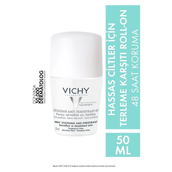 Vichy Roll-On Deodorant Hassas ve Epilasyon Yapılmış Ciltler için 50 ml