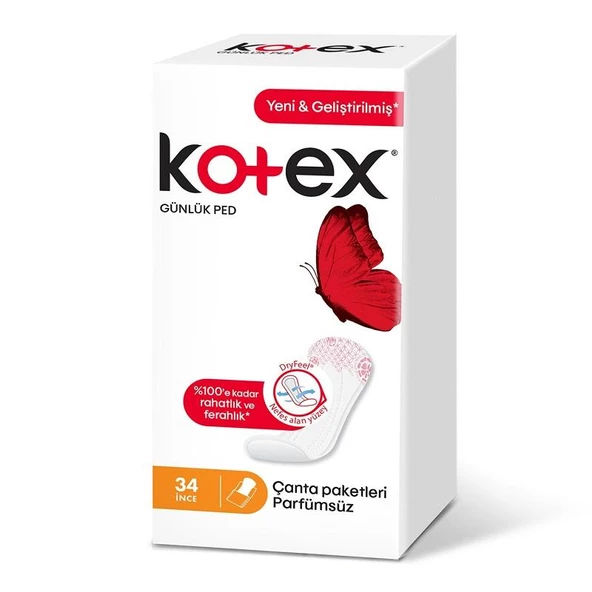 Kotex İnce Günlük Ped Parfümsüz 34'lü ürün görseli