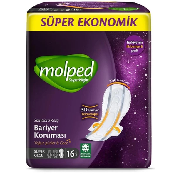 Molped Süper Night 3D Bariyerli Süper Ekonomik Ped 16'lı ürün görseli