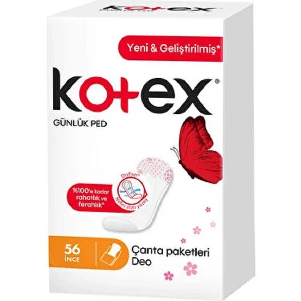 Kotex İnce Günlük Ped Parfümlü Çanta Paketleri 56'lı