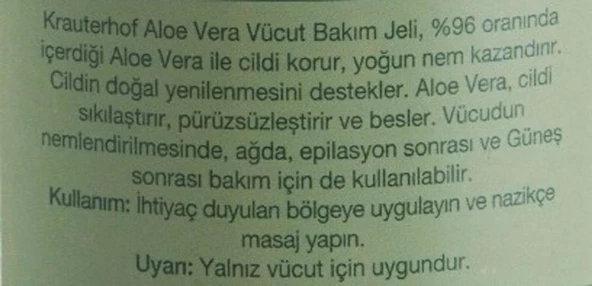 Krauterhof Aloe Vera Vücut Bakım Jeli 100 ml - Resim 2