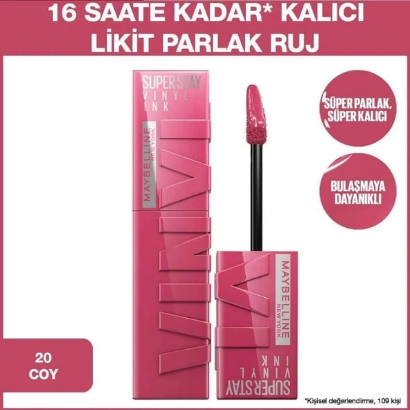 Maybelline Super Stay Vinyl Ink Kalıcı Likit Parlak Ruj - 20 Coy