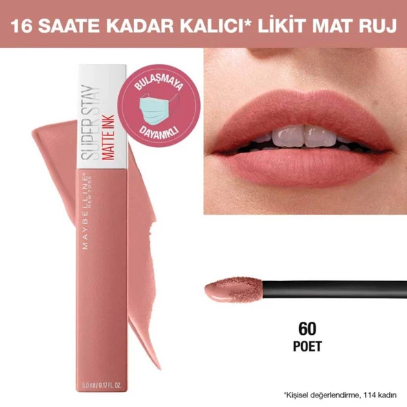 Maybelline Ruj Superstay Matte İnk Unnude Likit - 60 Poet Nude