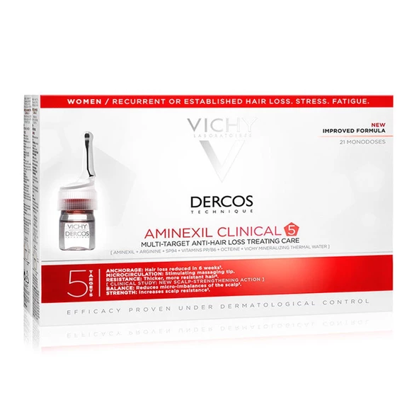 Vichy Dercos Aminexil Clinical 5 Kadın Dökülme Karşıtı Saç Serumu 21 x 6 ml ürün görseli