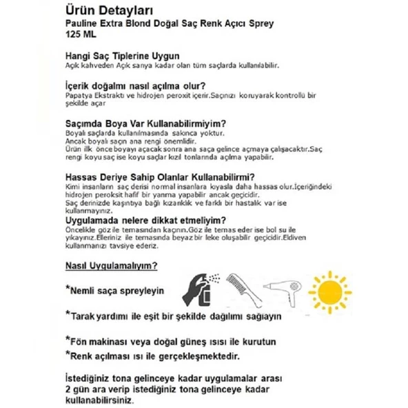 Pauline Extra Blond Saç Renk Açıcı Sprey 125 ml - Resim 2