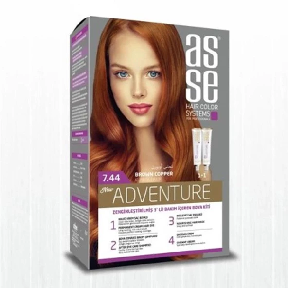 Asse Hair Color System Saç Boyası Kumral Bakır No: 7.44