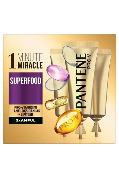Pantene Ampul 1 Dakikada Mucize Superfood 3'lü 15 ml ürün görseli