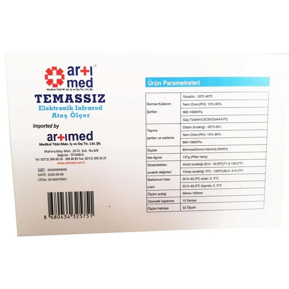 Artımed WL-601 Alından Temassız Ateş Ölçer - Resim 2