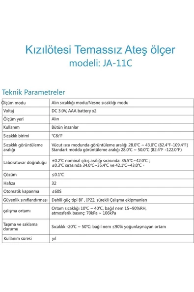 Life Net Temassız Ateş Ölçer JA/11C - Resim 5