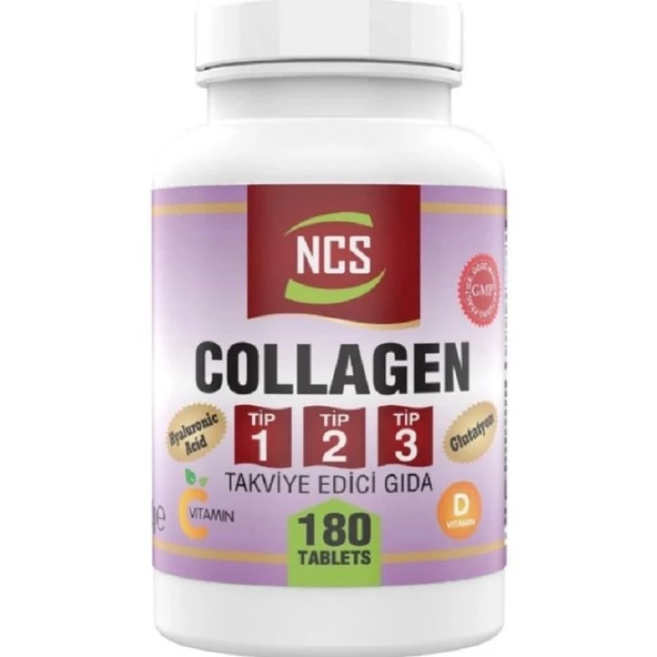 NCS Kollajen Tip 1-2-3 Glutatyon Hyaluronic Asit C ve D Vitamini 180 Tablet