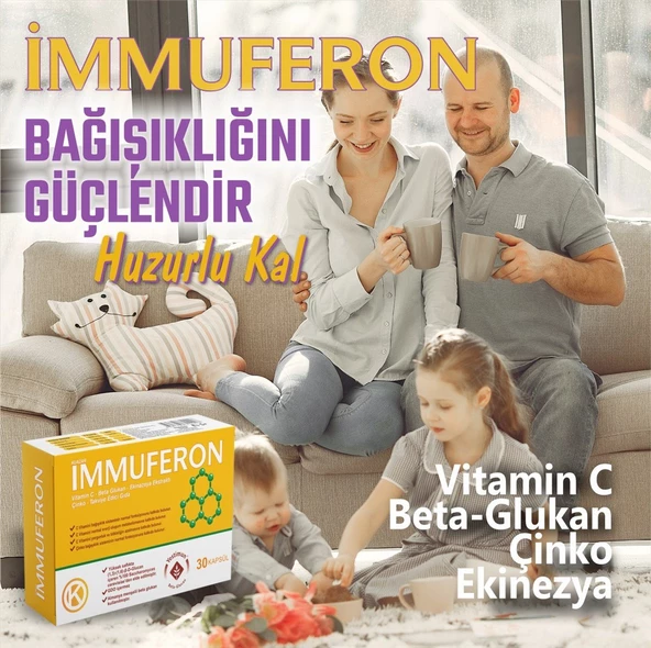İmmuferon Beta Glucan 200 mg, Ekinezya 120 mg, Vitamin C, Çinko 30 Kapsül - 5