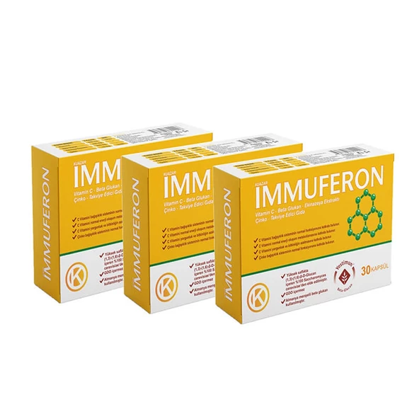 İmmuferon Beta Glucan 200 mg, Ekinezya 120 mg, Vitamin C, Çinko 30 Kapsül - 3'lü - Resim 3