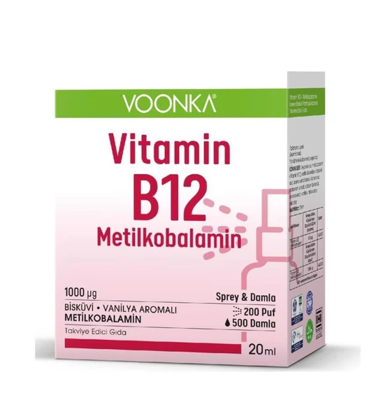 Voonka B12 Metilkobalamin Sprey & Damla 20 ml