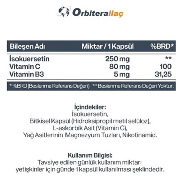 Orbitera Isoquercetin 250 mg 30 Kapsül - Resim 4