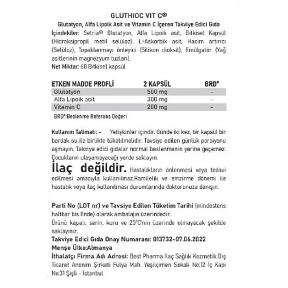 BST Supplement Gluthioc Vit C 60 Kapsül - Resim 2