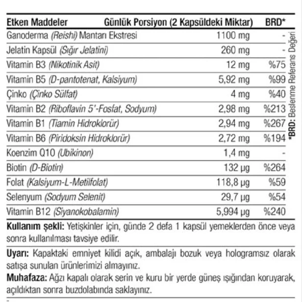 Canfeza Sezgin Imunfort Ganoderma Mantarı Ekstresi Vitamin B Karışımı 60 Kapsül - Resim 2