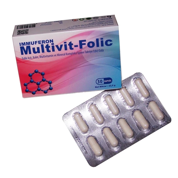 Multivit-Folic Folik asit, Kalsiyum, Magnezyum, Bor 30 Kapsül - 1