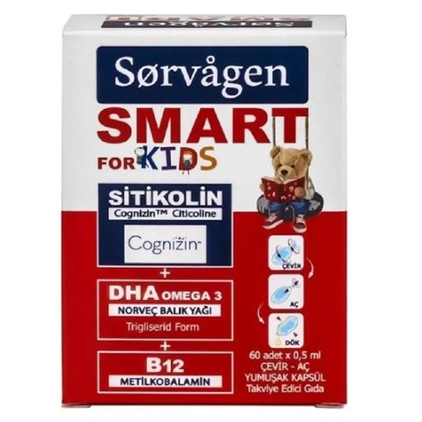 Sorvagen Smart Kids Sitikolin DHA Omega 3 Norveç Balık Yağı B12 60 Kapsül ürün görseli