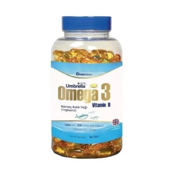 Green Store Umbrella Plus Omega 3 Norveç Balık Yağı 1300 mg 200 Kapsül ürün görseli