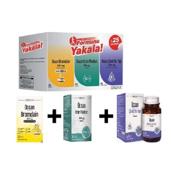 Ocean Formunu Yakala 3'lü Set (Bromelain 30 Kapsül + Krom Pikolinat 90 Kapsül + Çörek Otu Yağı 60 Kapsül ) ürün görseli