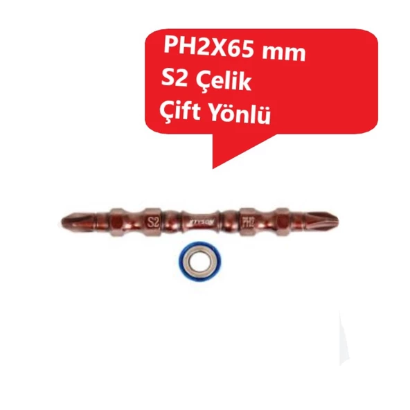 Tyson PH2X65 mm S2 Çeliği çift Yönlü Mıknatıs Uçlu Bits Uç (1 Adet)