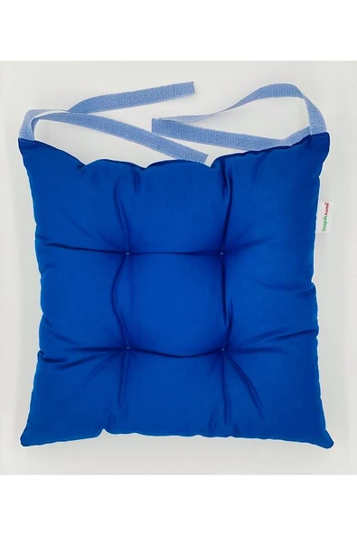 Mavi Renk Pamuklu Kumaş Pofidik Kare Dekoratif Sandalye Minderi 35x35 Cm, Bağcıklı Sandalye Minderi - 4