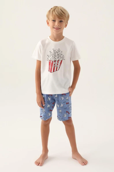 Rolypoly Erkek Çocuk Bermuda Krem Pijama Takımı 3373