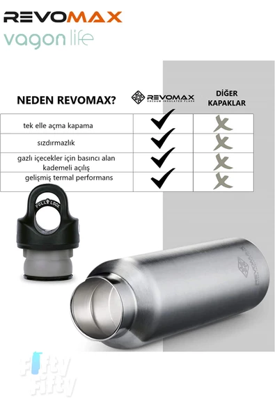 Revomax 592 ML Büyük Kapasiteli Özel Kapak Sistemli 18saat Sıcak/36 Saat Soğuk  Çelik Termos -592ML - 8