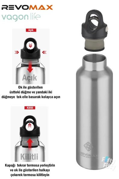 Revomax 592 ML Büyük Kapasiteli Özel Kapak Sistemli 18saat Sıcak/36 Saat Soğuk  Çelik Termos -592ML - 3