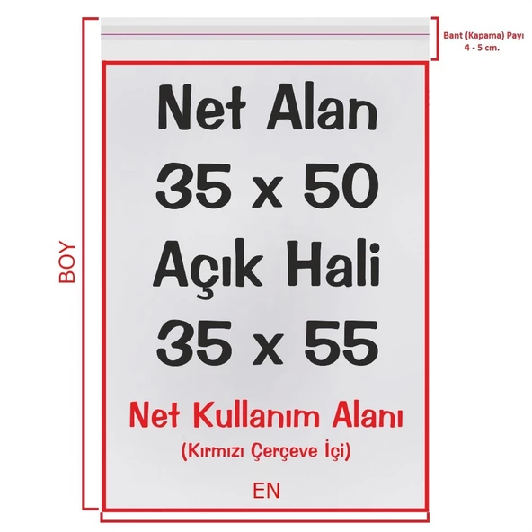 35 cm x 55 cm. Şeffaf Bantlı Jelatin - Yapışkanlı Poşet - 100 Adet