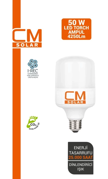 CMSOLAR LED TORCH AMPUL 50W E27 Duy 6500K Beyaz Işık 4500 Lümen