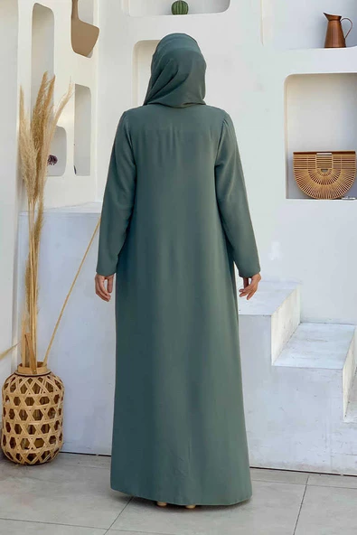 Etek Kısmı Desenli Elbiseli Abaya Takım 8495 Mint - Resim 2