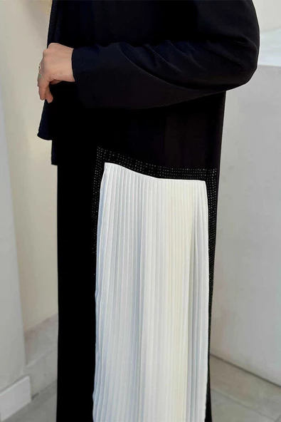 Pilise Taş Detay Fermuarlı Ferace 7892 Ekru - 10