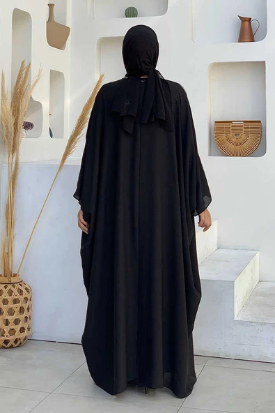 Taş İşlemeli Elbiseli Abaya Takım 8499 Siyah - Resim 2