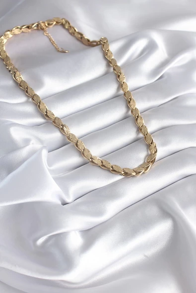MuI MuI 316L Çelik Gold Renk Lazer Kesim Arpa Zincir Model Kadın Kolye - 2