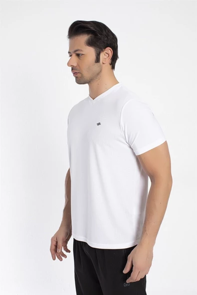 Crozwise V Yaka Erkek Beyaz Spor T-shirt - 7136-04 - 2