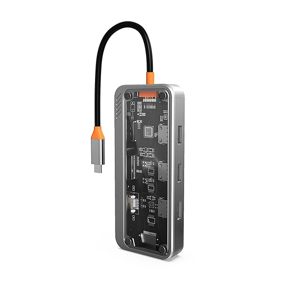 SW1V-PRO Type-c To USB3.0 3adet+ 3.5mm+ HDMI+ VGA+ SD + TF + Ethernet Çoğaltıcı Transparan Hub