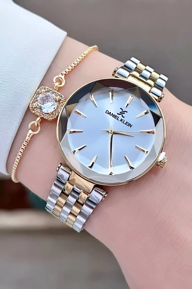 Daniel Klein DKISTE1015 Gold Gümüş Renk Hediye Paketli Kadın Kol Saati ve Bileklik - 2