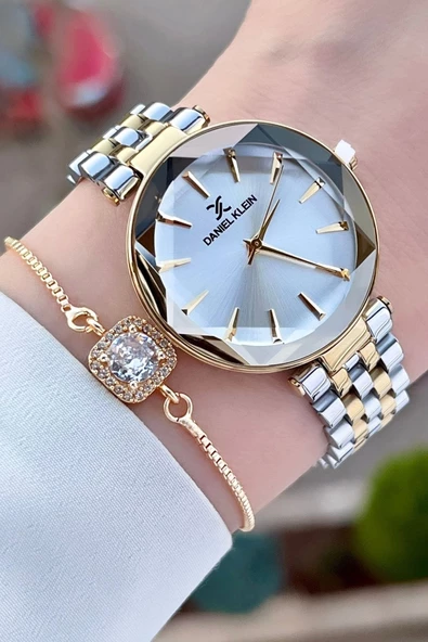 Daniel Klein DKISTE1015 Gold Gümüş Renk Hediye Paketli Kadın Kol Saati ve Bileklik - 4