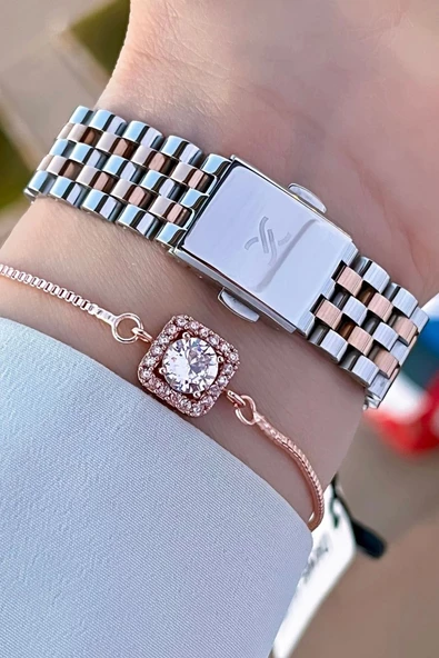 Daniel Klein DKISTE1017 Rose Gümüş Renk Hediye Paketli Kadın Kol Saati ve Bileklik - Resim 4