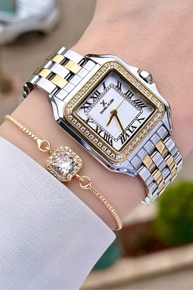 Daniel Klein DKISTE1028 Gold Gümüş Renk Hediye Paketli Kadın Kol Saati ve Bileklik - 4