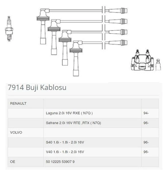 BUJI KABLOSU LAGUNA 2.0İ 16V RXE N7Q 94 - 1