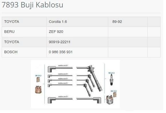 BUJI KABLOSU COROLLA 1.6 4 AF MOTOR AE 92 KASA DOHC 8892