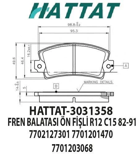 FREN BALATASI ÖN R12 C15 82-91  0986TB2477